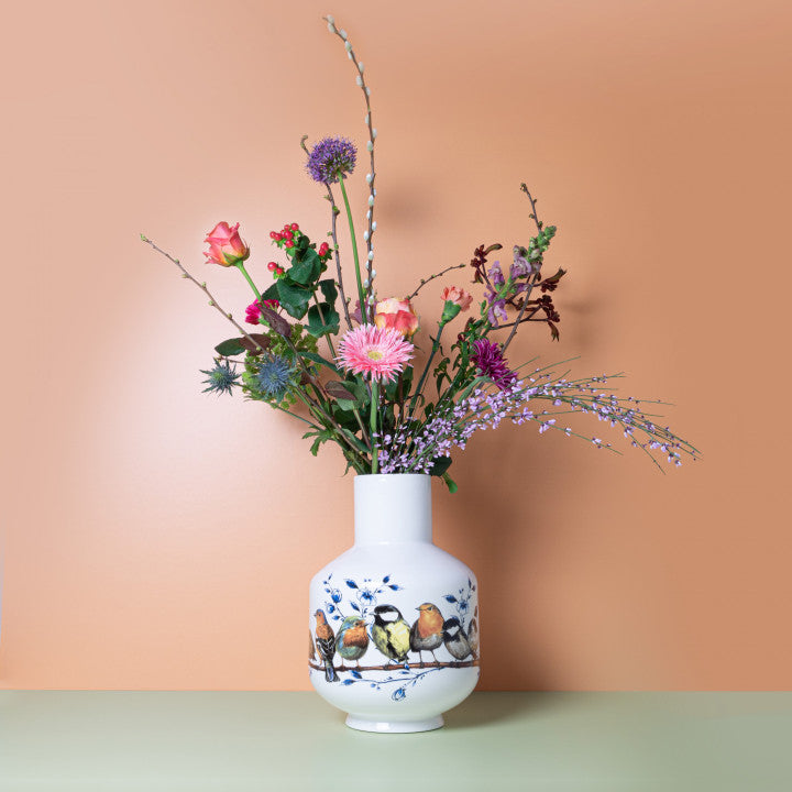 Tall Ball Vase Forest Birds